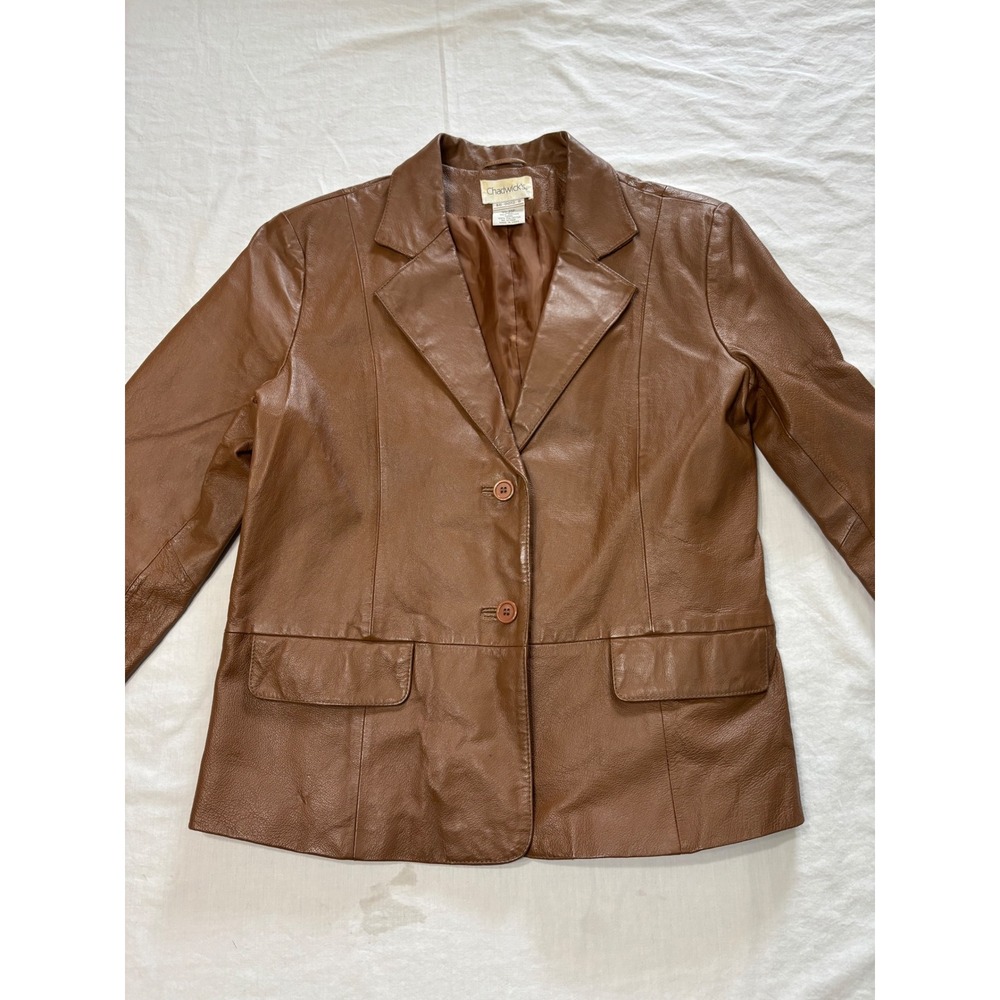 Chadwicks Cognac Brown Genuine Leather Blazer Jacket 14P Vintage Style